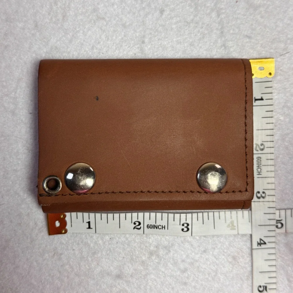 Genuine Leather Trifold Trucker Wallet Tan Brown Made in‎ USA Snap Closure